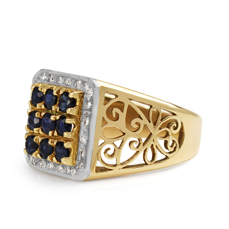 14ct Yellow and White Gold Sapphire and Diamond Cluster Ring