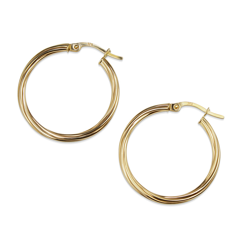 9ct Yellow Gold 24mm Twist Hoop Earrings BURLINGTON