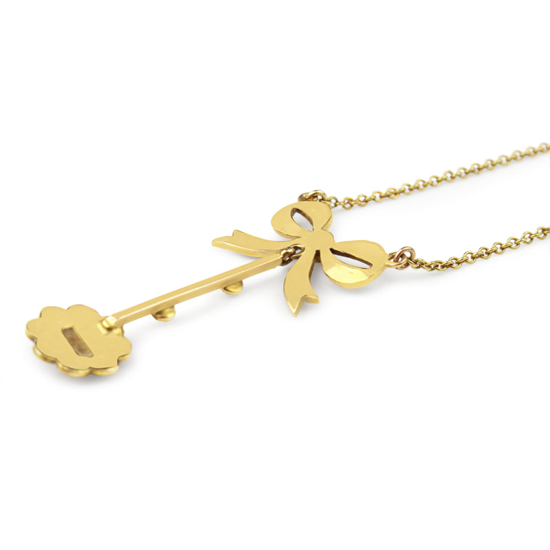 15ct Yellow Gold Antique Pearl Bow and Daisy Necklace