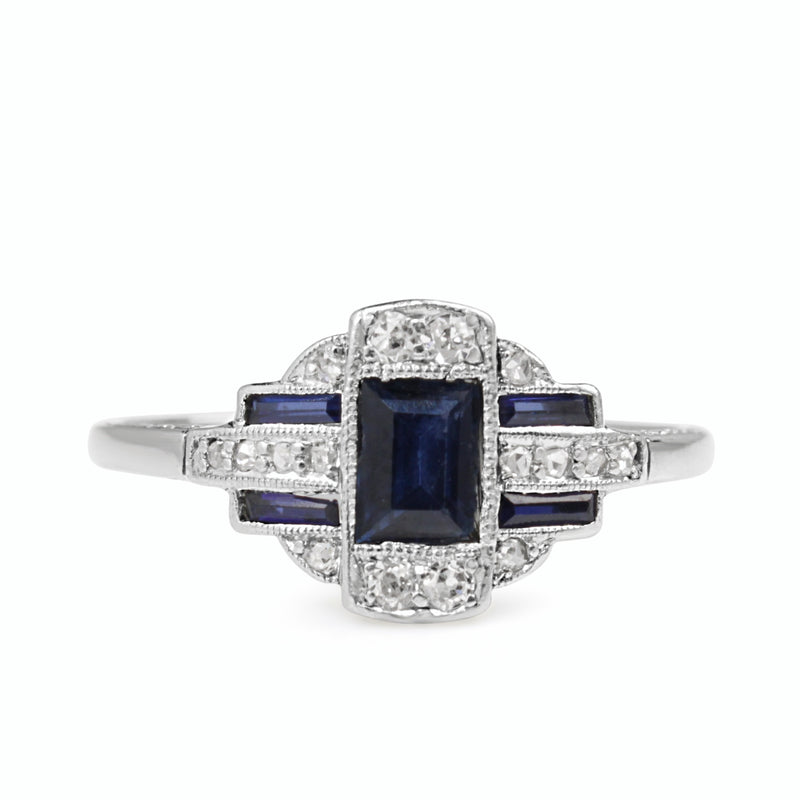 Platinum Art Deco Sapphire and Old Cut Diamond Ring