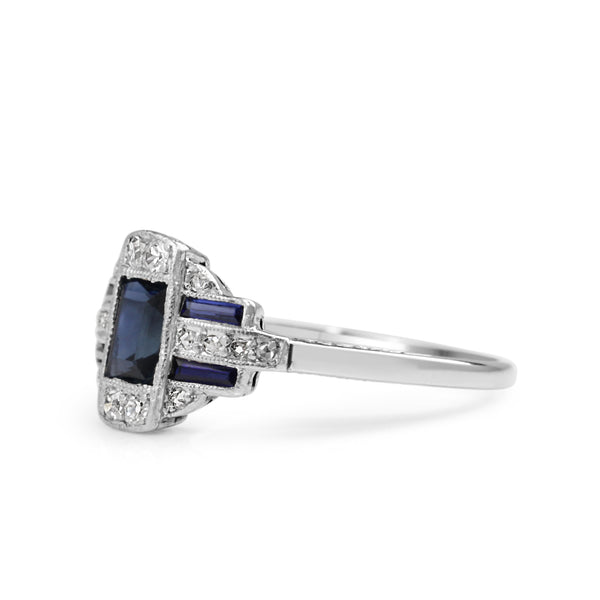 Platinum Art Deco Sapphire and Old Cut Diamond Ring