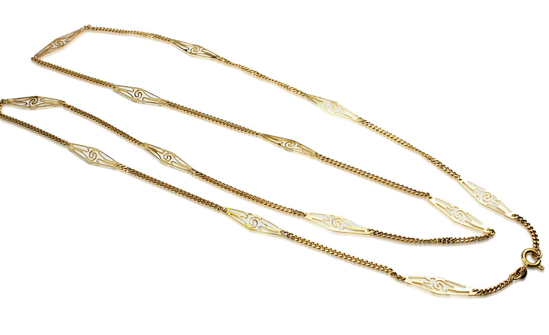 18ct Yellow Gold Long Chain Necklace with Fancy Link Section