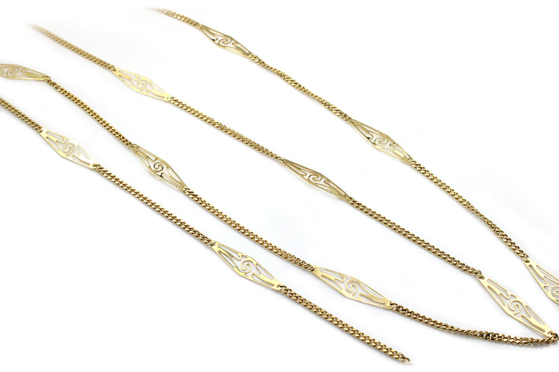 18ct Yellow Gold Long Chain Necklace with Fancy Link Section