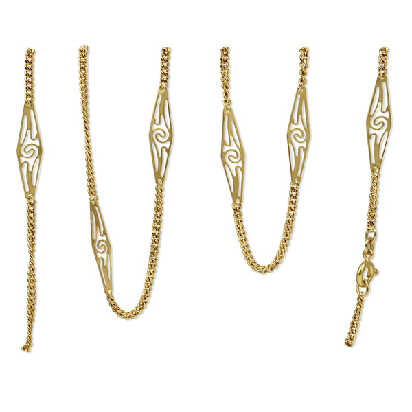 18ct Yellow Gold Long Chain Necklace with Fancy Link Section