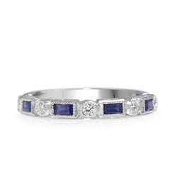 9ct White Gold Sapphire and Diamond Deco Style Band Ring