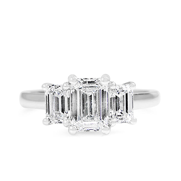 Platinum Emerald Cut Diamond 3 Stone Ring