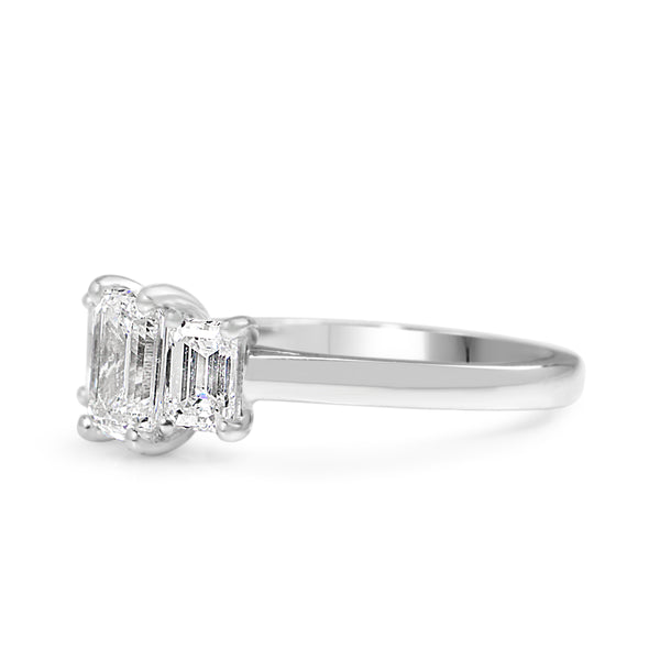 Platinum Emerald Cut Diamond 3 Stone Ring