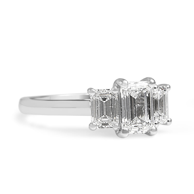 Platinum Emerald Cut Diamond 3 Stone Ring