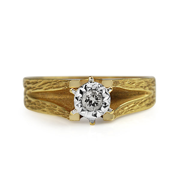 18ct Yellow and White Gold Illusion Set Diamond Solitaire Ring