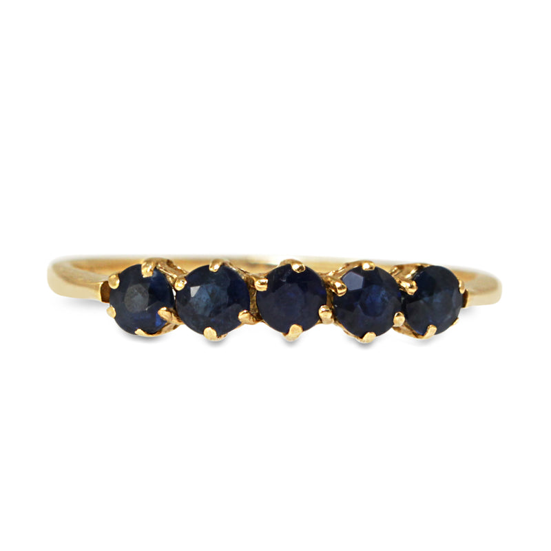 9ct Yellow Gold Vintage 5 Stone Sapphire Band Ring