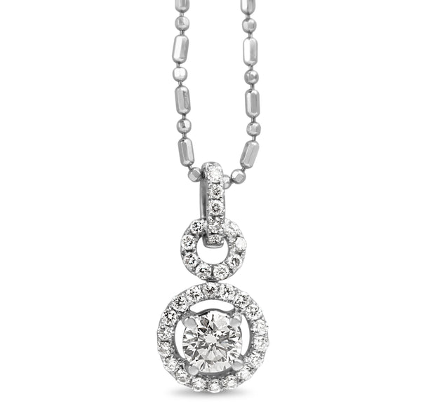 18ct White Gold Double Diamond Halo Necklace with 14ct Chain