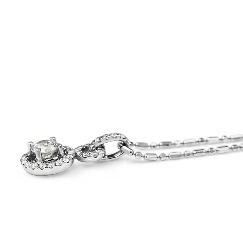 18ct White Gold Double Diamond Halo Necklace with 14ct Chain