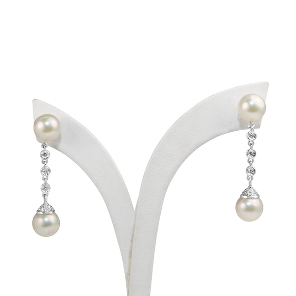 18ct White Gold 8mm Cultured Pearl and Diamond Earrings