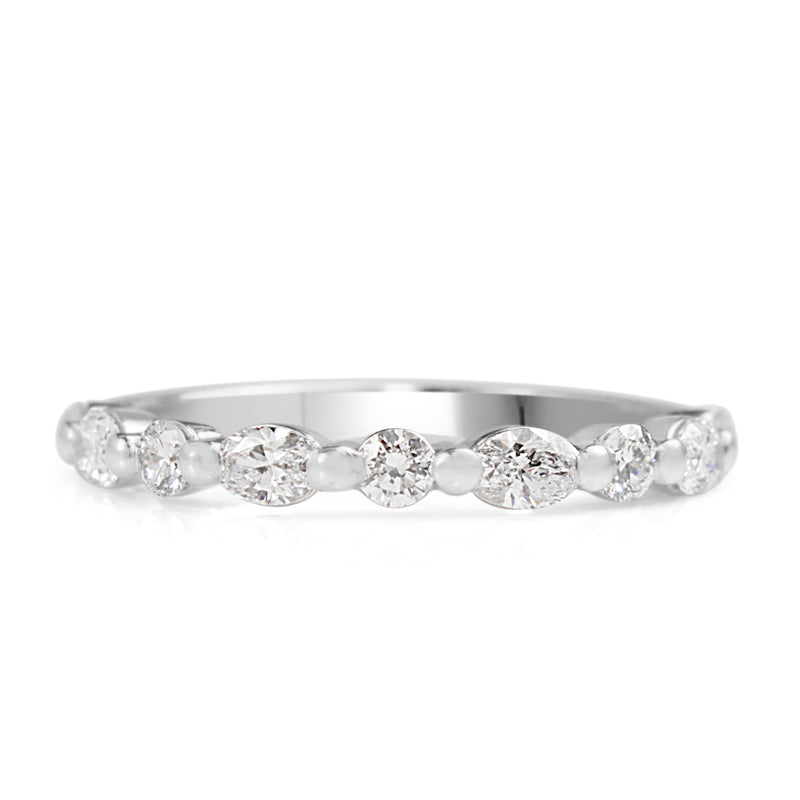 18ct White Gold Oval and Round Diamond Band Ring