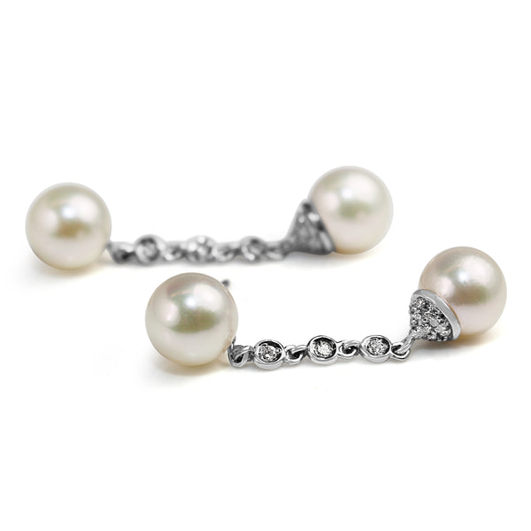 18ct White Gold 8mm Cultured Pearl and Diamond Earrings