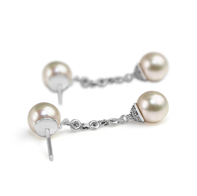 18ct White Gold 8mm Cultured Pearl and Diamond Earrings