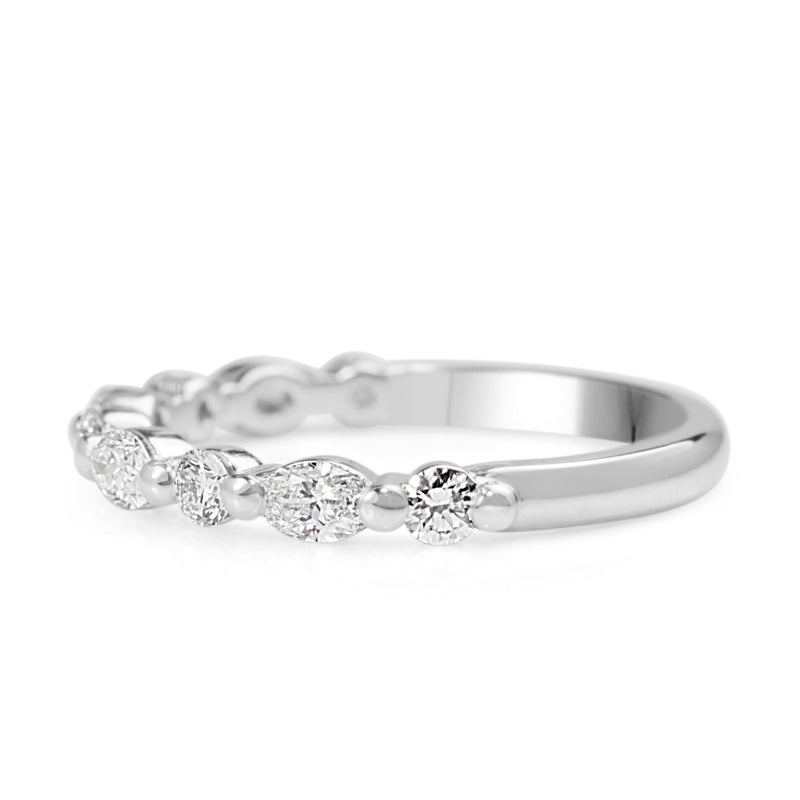 18ct White Gold Oval and Round Diamond Band Ring