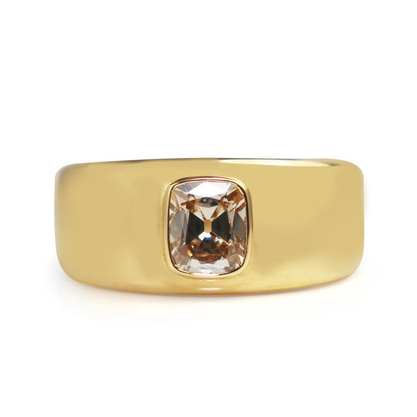 18ct Yellow Gold Champagne Old Mine Cut Diamond Wide Band Ring