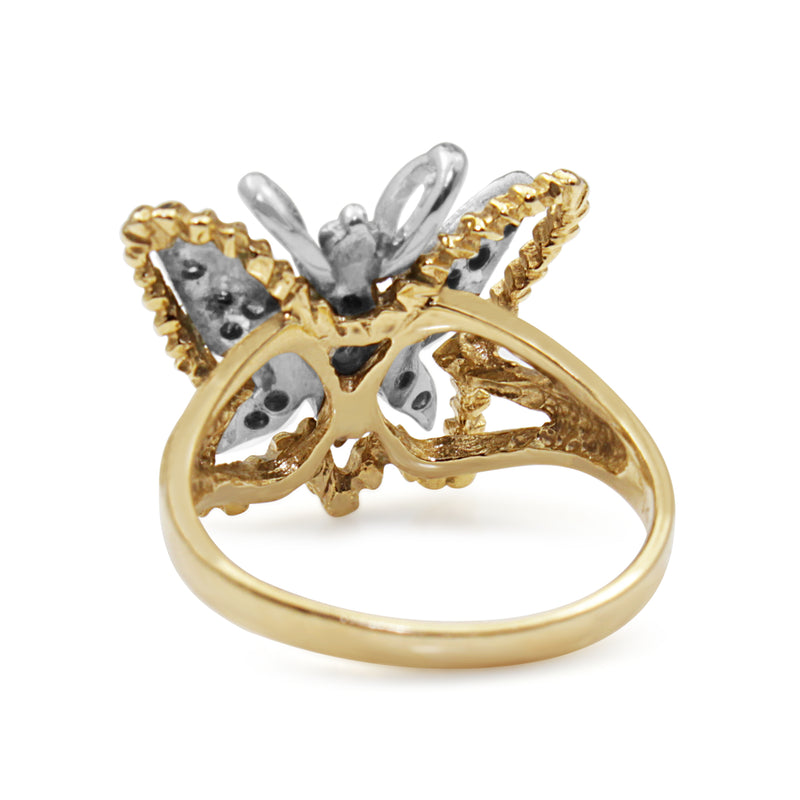 14ct Yellow and White Gold Single Cut Diamond Butterfly Ring