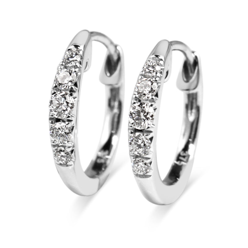 9ct White Gold Graduated Diamond Hoop Earrings