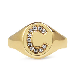 9ct Yellow Gold Diamond 'C' Signet Ring