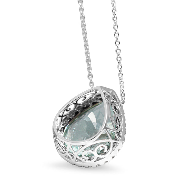 18ct White Gold Pear Aquamarine Halo Necklace