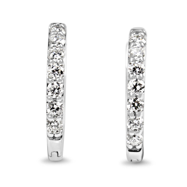 9ct White Gold Fine Diamond Hoop Earrings