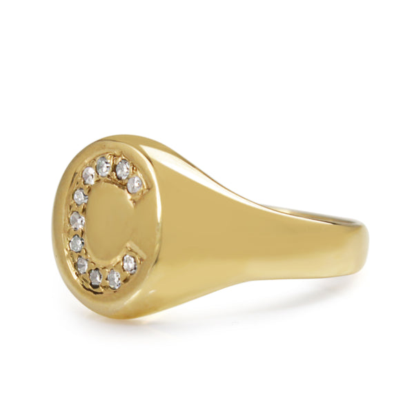 9ct Yellow Gold Diamond 'C' Signet Ring