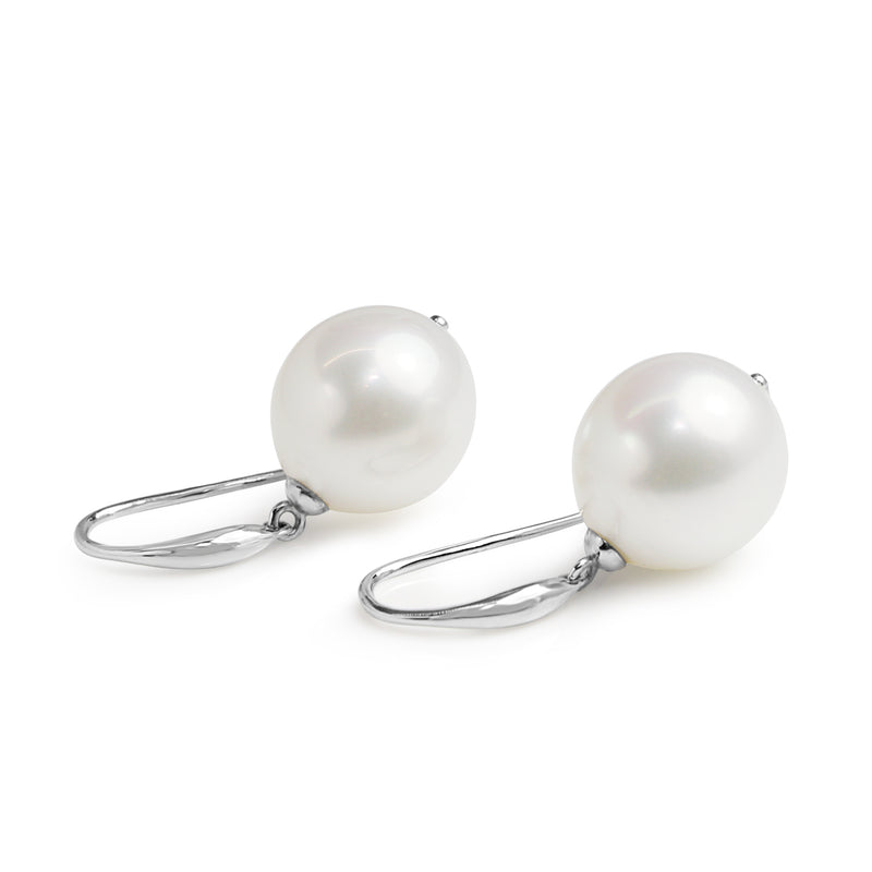 9ct White Gold 13mm South Sea Pearl and Diamond Earrings