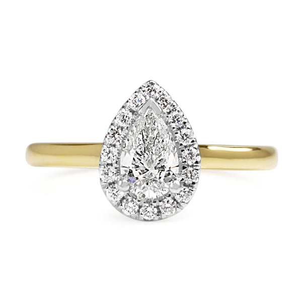 18ct Yellow and White Gold Pear Shape Halo Diamond Ring