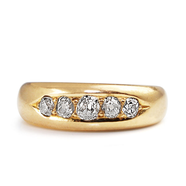 18ct Yellow Gold Antique Old Cut Diamond 5 Stone Ring