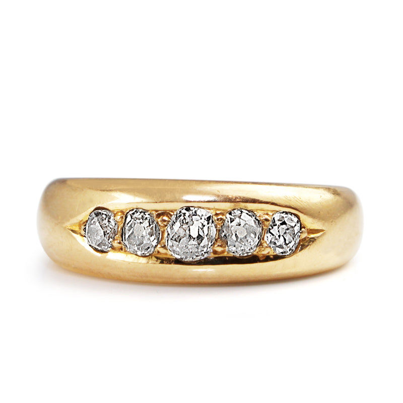 18ct Yellow Gold Antique Old Cut Diamond 5 Stone Ring