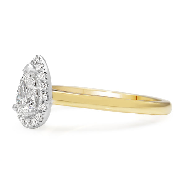 18ct Yellow and White Gold Pear Shape Halo Diamond Ring