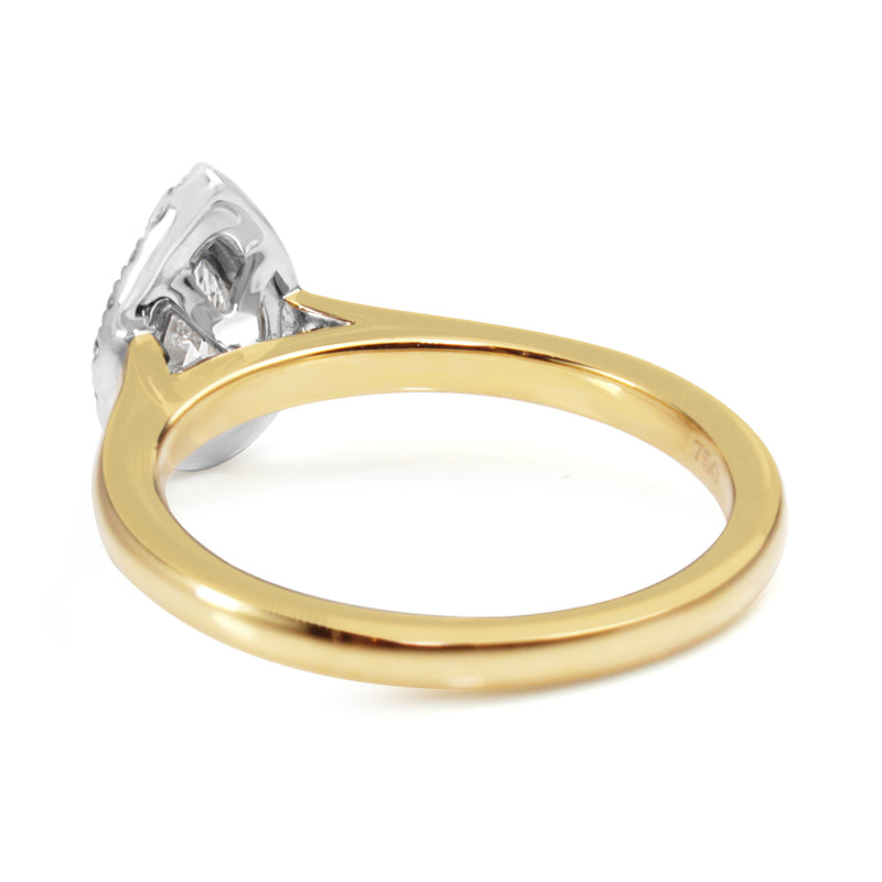 18ct Yellow and White Gold Pear Shape Halo Diamond Ring
