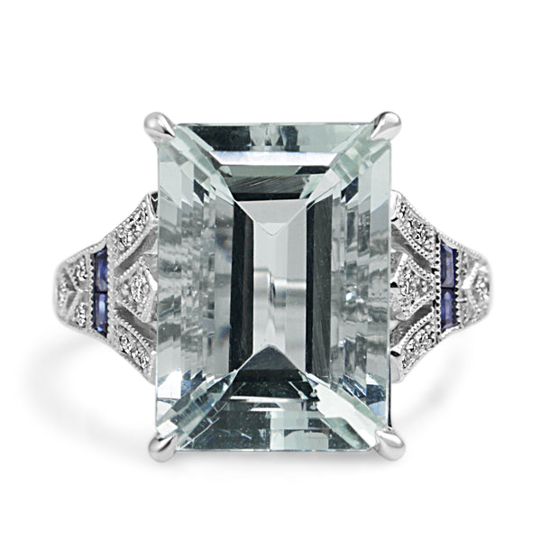 18ct White Gold Aquamarine, Sapphire and Diamond Ring