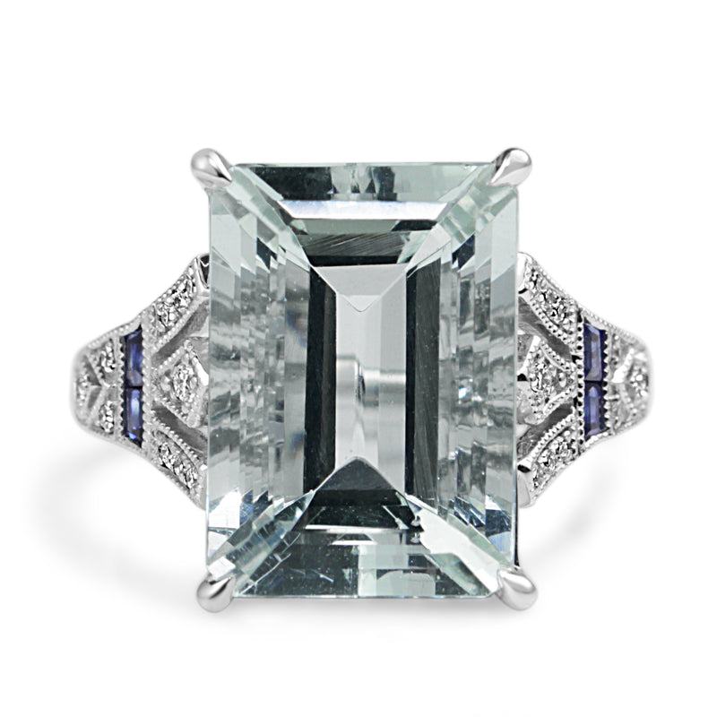 18ct White Gold Aquamarine, Sapphire and Diamond Ring