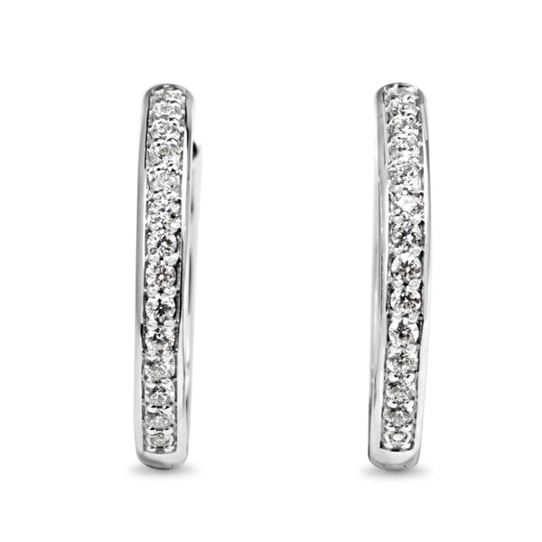 9ct White Gold Diamond Grain Set Hoop Earrings