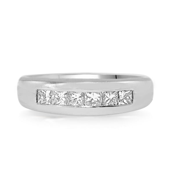 Platinum Thick Channel Set Princess Cut Diamond Band Ring