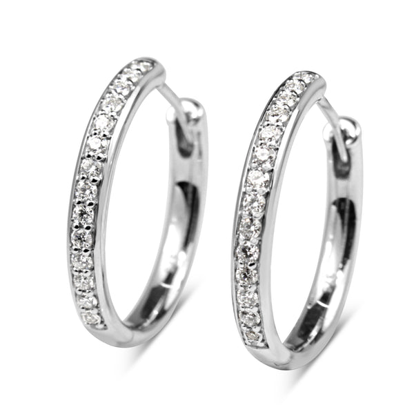 9ct White Gold Diamond Grain Set Hoop Earrings