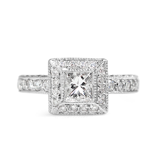 18ct White Gold Princess Cut Diamond Halo Ring