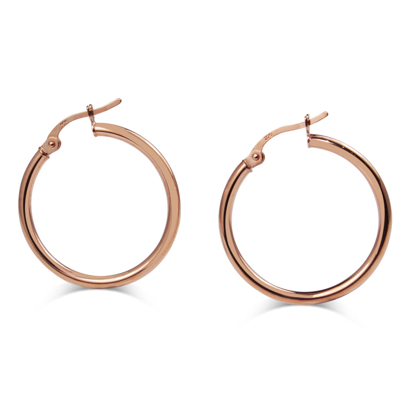 9ct Rose Gold Thin 25mm Hoop Earrings