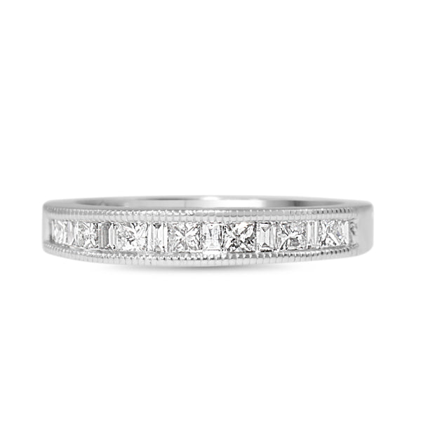 14ct White Gold Princess and Baguette Cut Diamond Band Ring