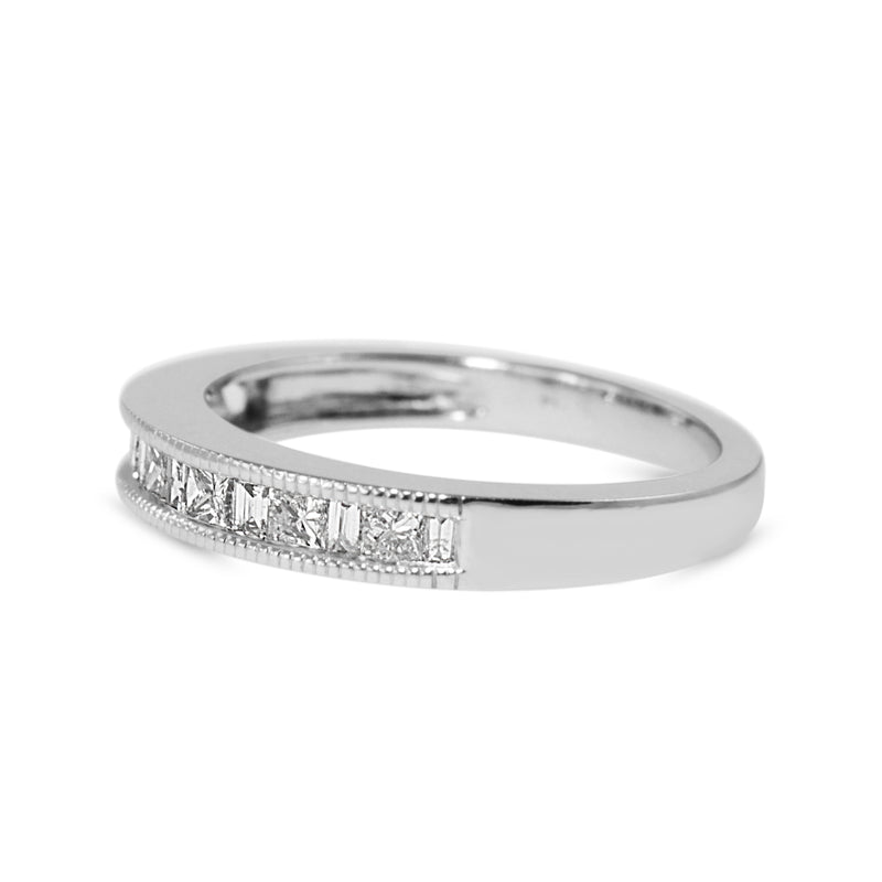 14ct White Gold Princess and Baguette Cut Diamond Band Ring