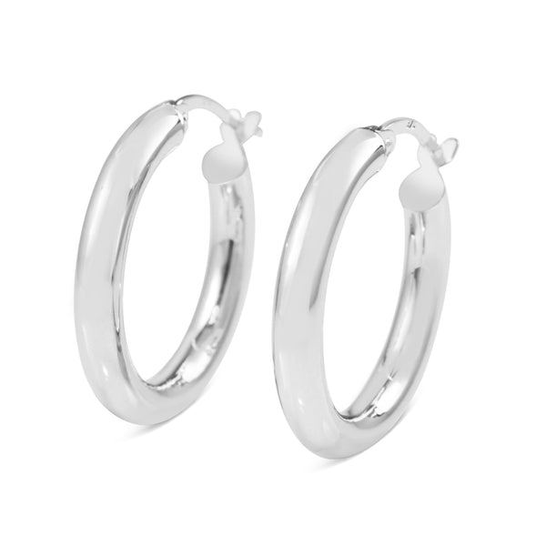 9ct White Gold Thick 21mm Hoop Earrings