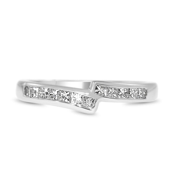 18ct White Gold Cross Over Channel Set Diamond Band Ring