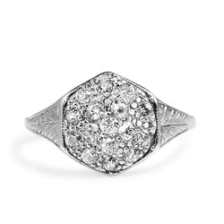 18ct White Gold Art Deco Old Cut Diamond Cluster Ring