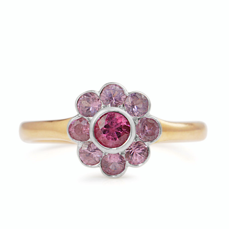 18ct Rose and White Gold Pink Sapphire Daisy Ring