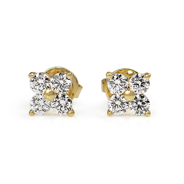 9ct Yellow Gold Fine Clover Diamond Stud Earrings