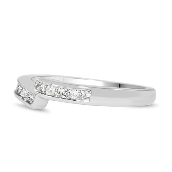 18ct White Gold Cross Over Channel Set Diamond Band Ring