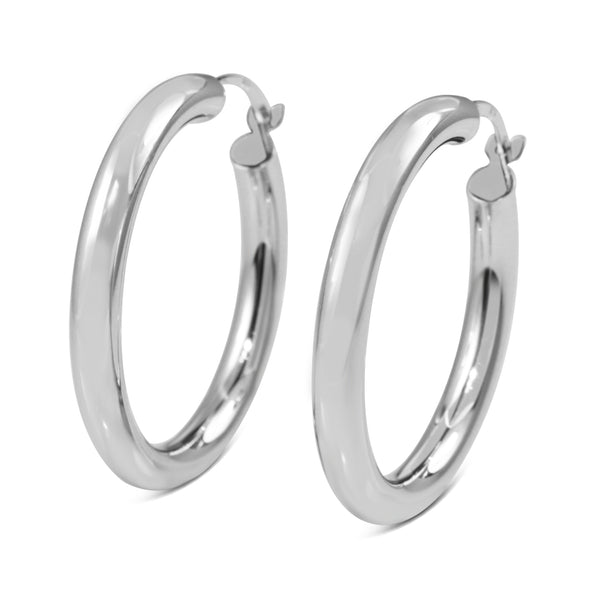 9ct White Gold Thick 27mm Hoop Earrings